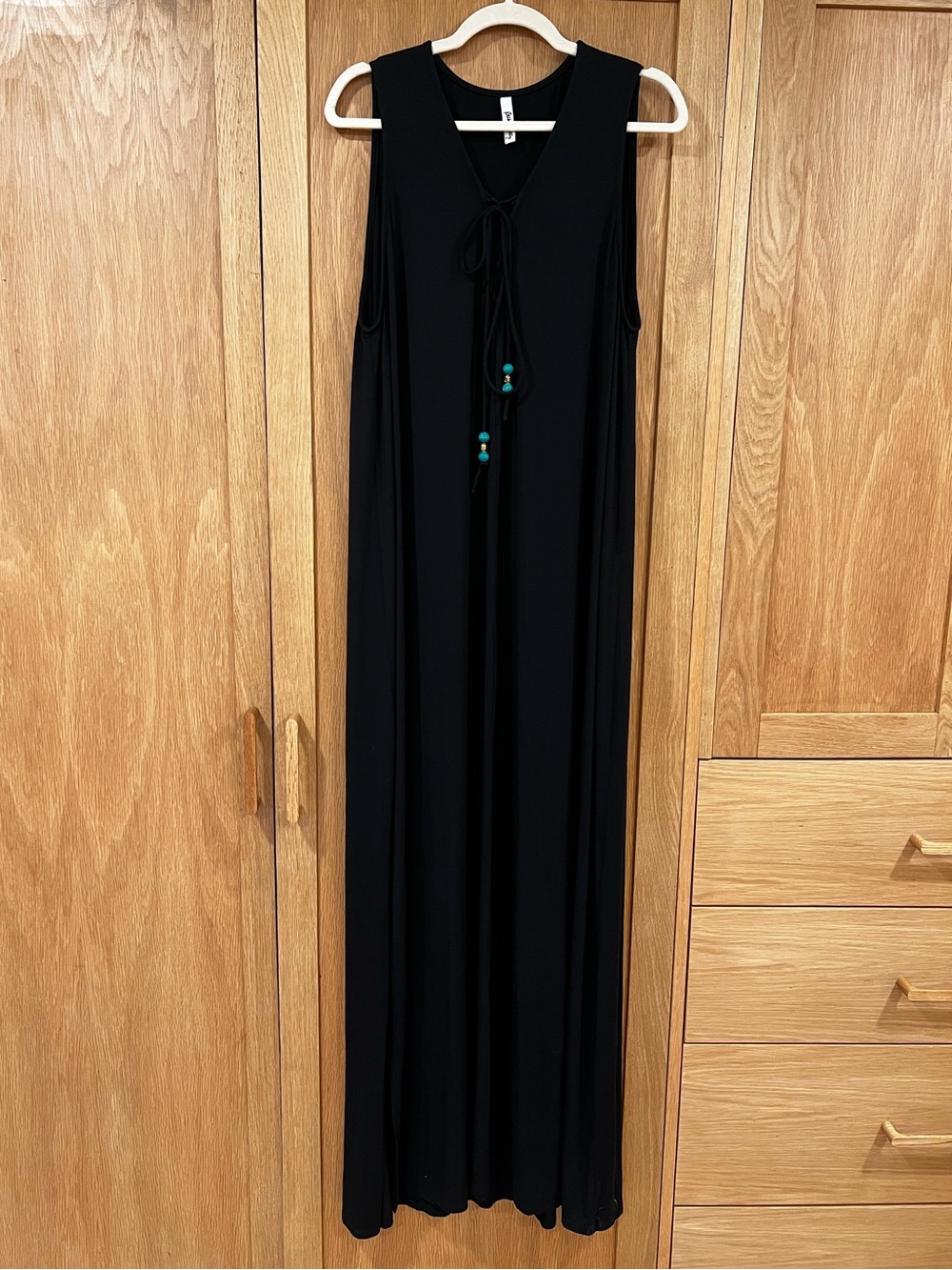 Rachel Pally Stretch Jersey Knit Maxi Dress Lace Up Neckline Black Size 2X Beach